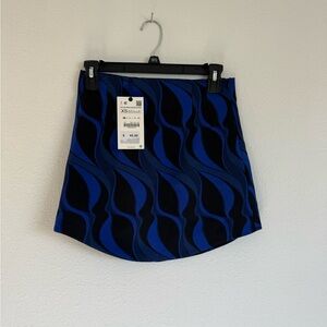 Zara Blue and Black Wave Pattern Mini Skirt
